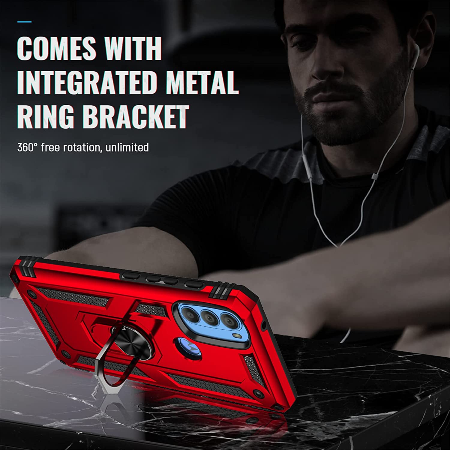 Protectores para celular  para Motorola  Moto G51 5G Funda reforzada con anillo v2 Rojo